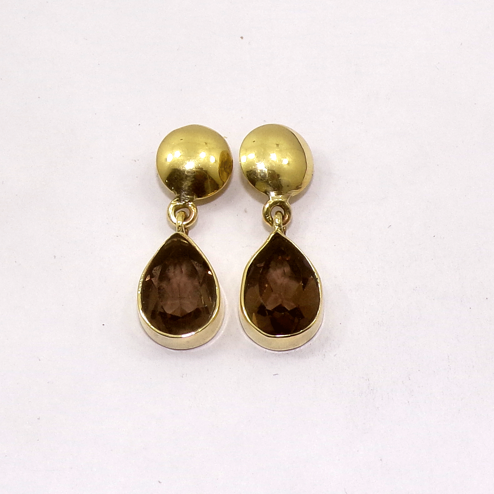Smoky Quartz Cut Stud Earring H - JBS999 Cut Pear Shape 18ct Gold Plating Plain Stud Earring